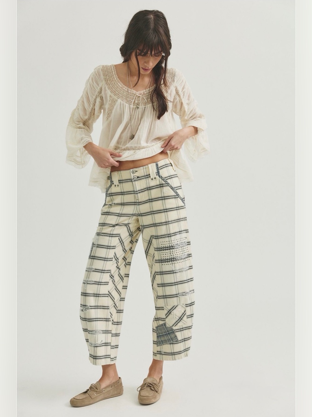 Free People Warwick Craft Pants Distressed Plaid Size 4 FLAWED FLAWED
